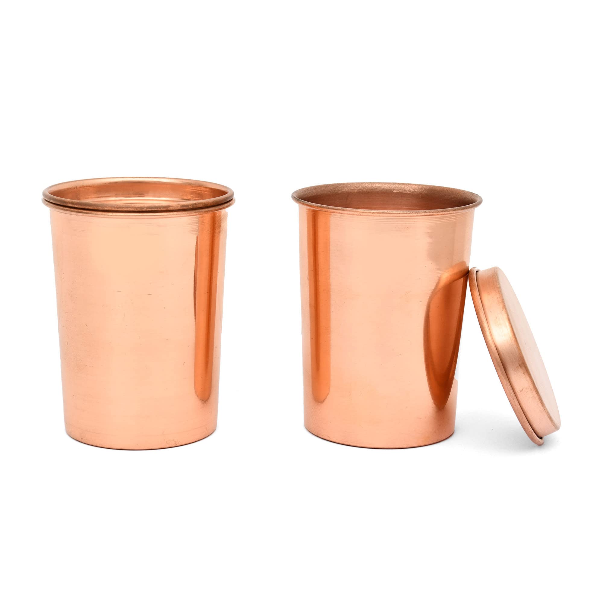 AargKraft™ Handmade Pure Copper Plane Glass with Lid Copper Plane Design Tumbler Drinkware Serveware Capacity-300 ml Each (Set of 2)