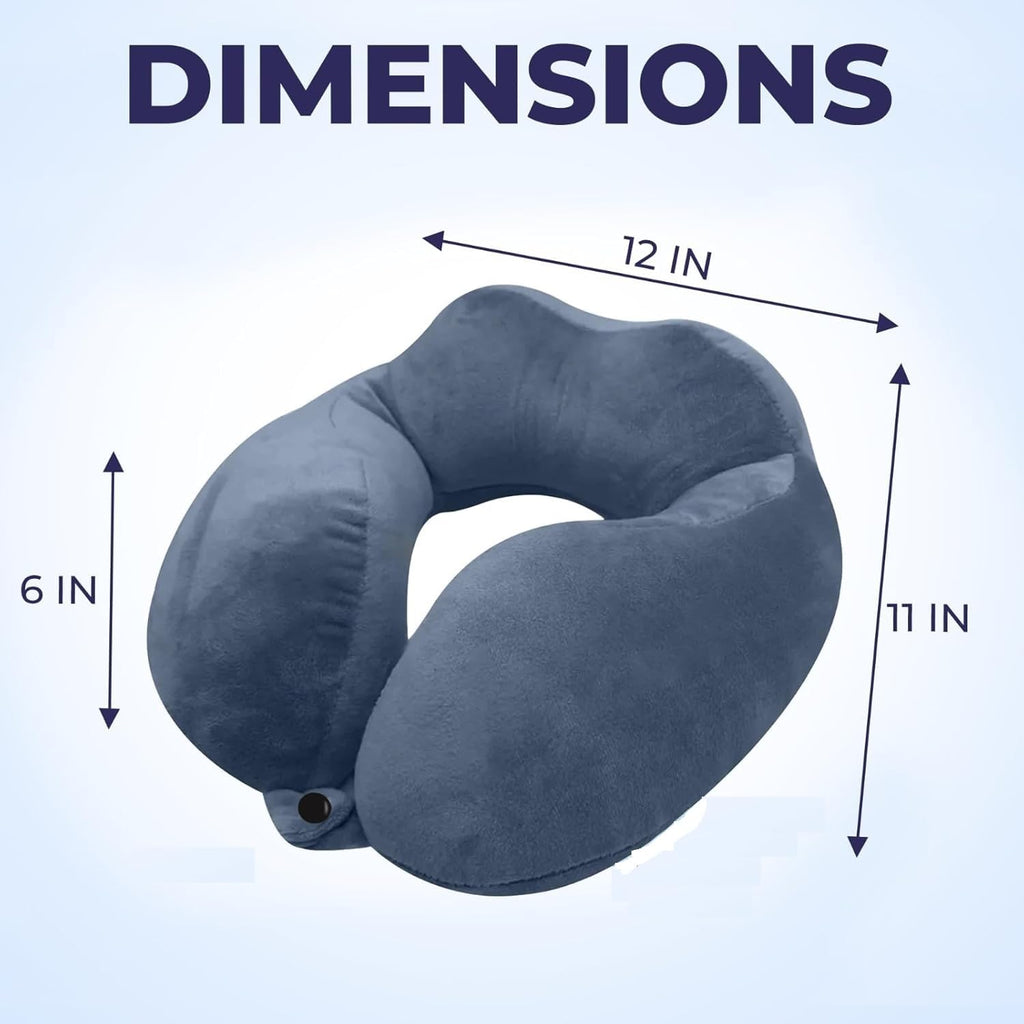 STUFFIVA Travel Neck Pillow and Eye Mask Set - Contoured Orthopedic U-Shaped Support Cushion with Front Snap, Hanging Loop, and Matching Blindfold for Airplane, Car, and Office Sleep, Black