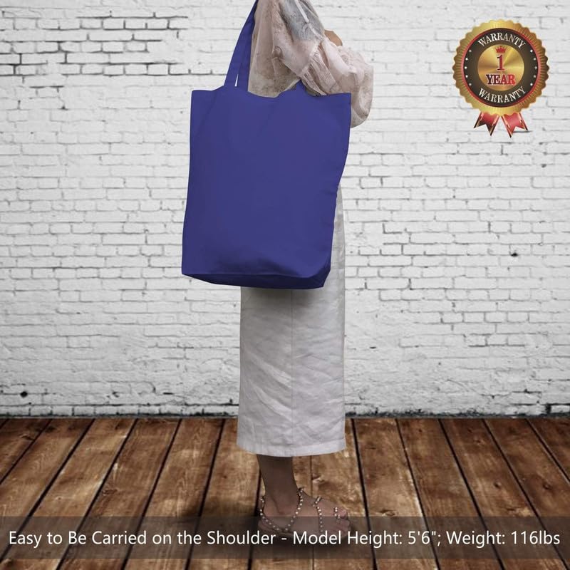 Metsi Canvas Tote Bag for Women, Plain Cotton Reusable Washable Tote Bag for Custom Painting and DIY Craft, Groceries Shopping Beach School Gym Gifts, Eco Friendly Blank Canvas Bag - Pack of 12, Blue