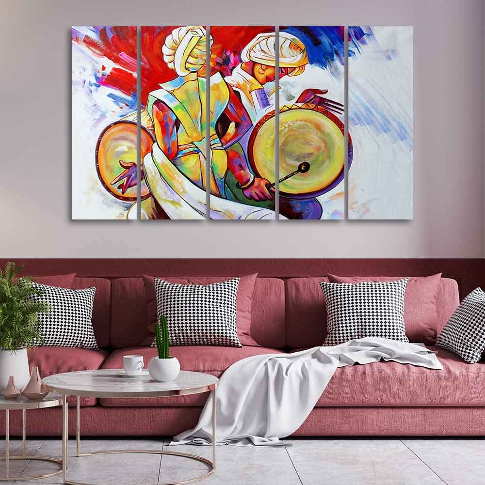 VIBECRAFTS Abstract Art Folk Dance Wall Painting of Five Pieces For Home|Office|Living Room|Gift (PTVC5Pcs4_8710)