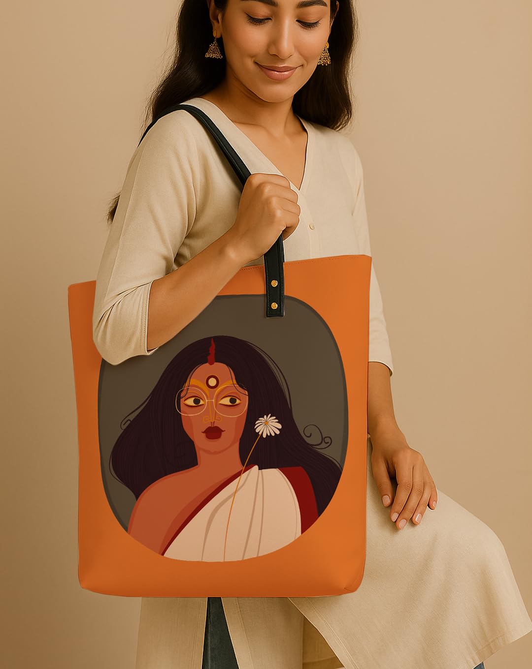 Kalankit Classic Tote Bag For Women | Canvas Printed Totes For Woman | Aesthetic Shoulder College, Office Bags For Girls | Stylish Vegan Leather Lightweight Everyday Ladies Handbag