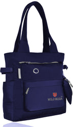 WILD MODA College And Office Everyday Tote Bag For Girls And Women (Blue & Grey)