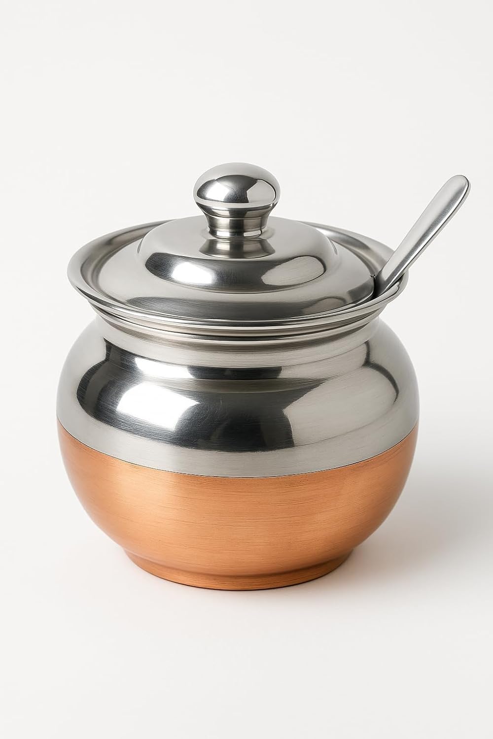 Velmora Steel Ghee Pot with Spoon | Oil & Ghee Container Set | Ghee Storage Container with Lid | Copper Bottom - 400 ml – Set of 2