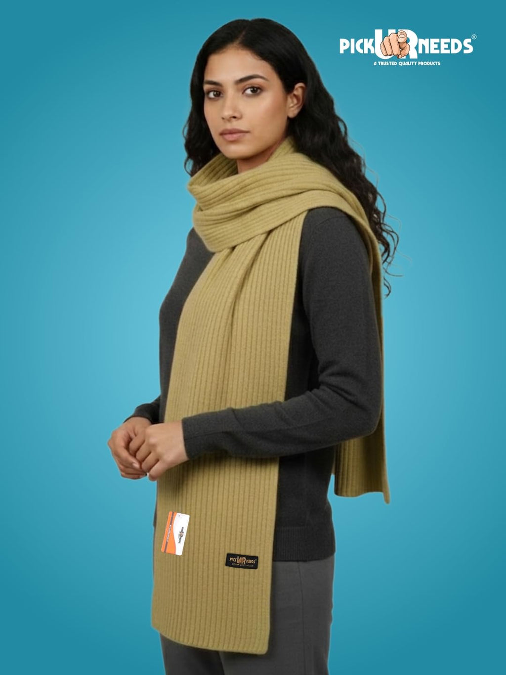 Pick Ur Needs Ultra Soft Ribbed Knit Muffler for Women Warm Winter Woolen Scarf Cozy Lightweight Neck Warmer for Casual & Outdoor Use (Light Green)
