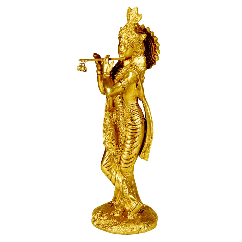 SVARUP Brass Krishna Murti in Gold Color Heigh 10 Inch