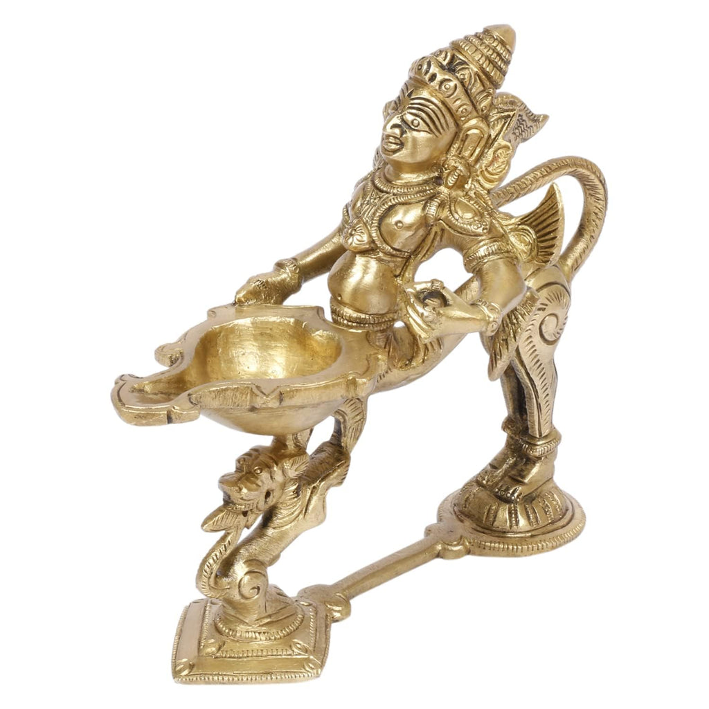 SVARUP 5.5 Inch Gold Color Brass Garuda Aarti Deepak with Handle: Can be Used as Camphor Burner, Hand Held Arti Diya for Puja