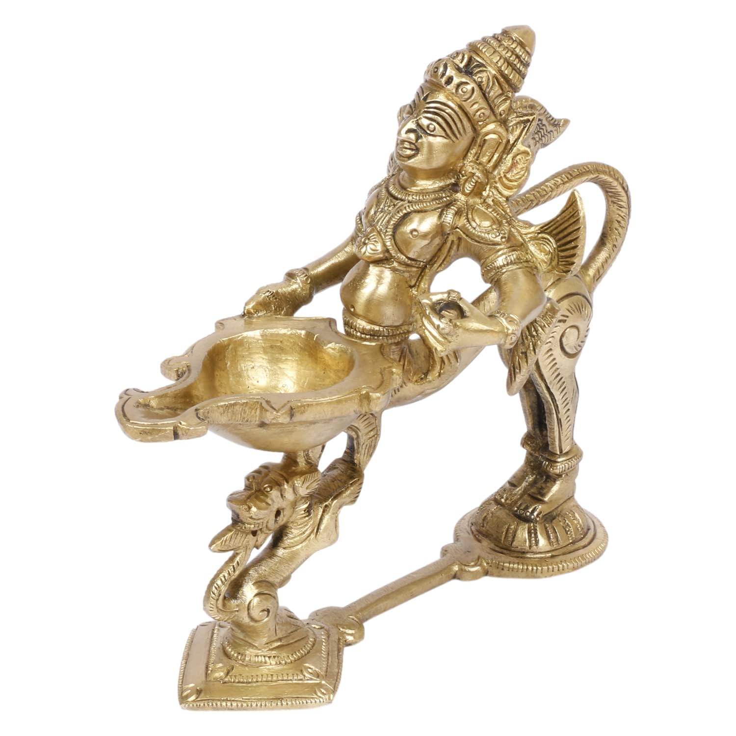 SVARUP 5.5 Inch Gold Color Brass Garuda Aarti Deepak with Handle: Can be Used as Camphor Burner, Hand Held Arti Diya for Puja
