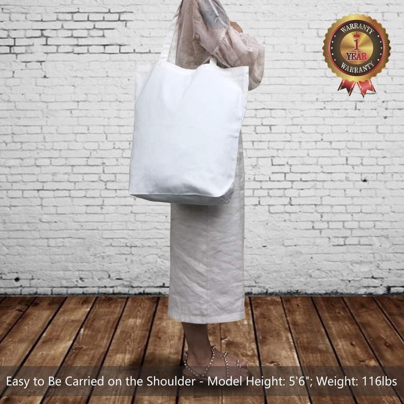 Metsi Canvas Tote Bag for Women, Plain Cotton Reusable Washable Tote Bag for Custom Painting and DIY Craft, Groceries Shopping Beach School Gym Gifts, Eco Friendly Blank Canvas Bag - Pack of 12, White