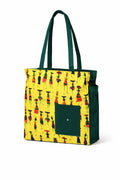 Vaishnavi Solapur Creations Warli Printed Cotton Tote Bag for Women | Ethnic Handmade Shoulder Handbag | Reusable Eco-Friendly Shopping & Daily Use Bag (Yellow)