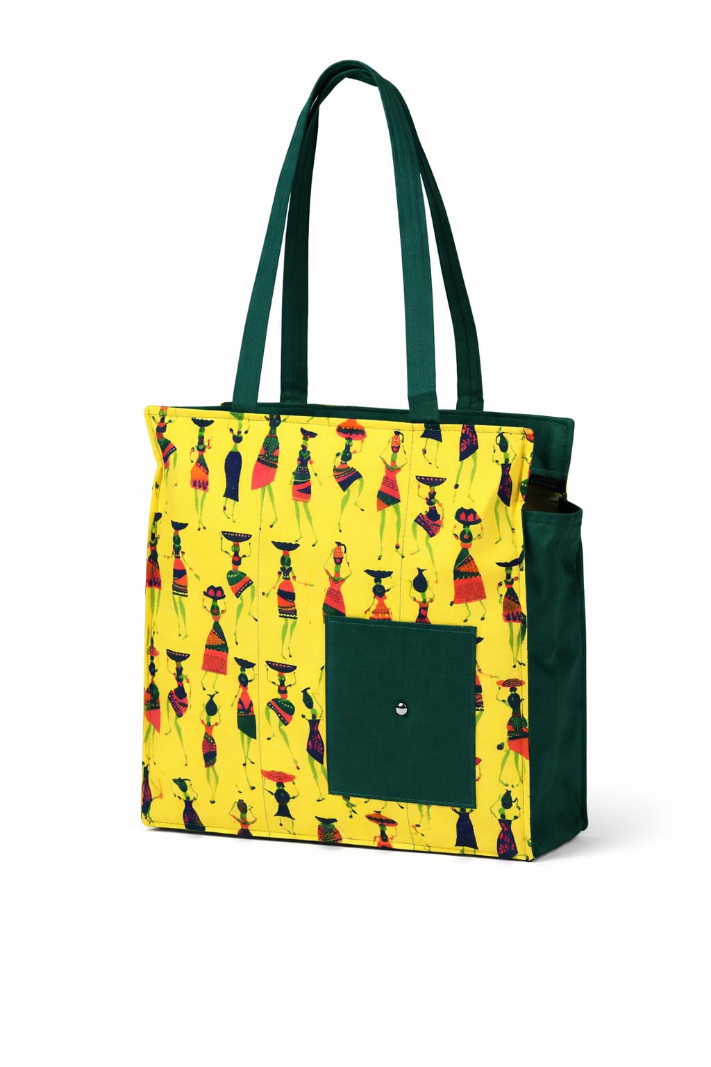 Vaishnavi Solapur Creations Warli Printed Cotton Tote Bag for Women | Ethnic Handmade Shoulder Handbag | Reusable Eco-Friendly Shopping & Daily Use Bag (Yellow)