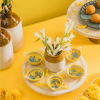ATRANGI STUDIO Lotus Blue Pottery Diya - Set of 10 | Handcrafted Decorative Oil Lamps | Colourful diyas for Puja Rituals, Festive Decoration | Perfect for Rangoli, Traditional Lighting (Yellow)