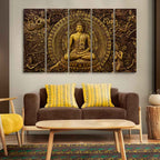 VIBECRAFTS Premium Canvas Wall Painting of Gautam Buddha of Five Pieces For Home|Office|Living Room|Gift (PTVC5Pcs4_8711)
