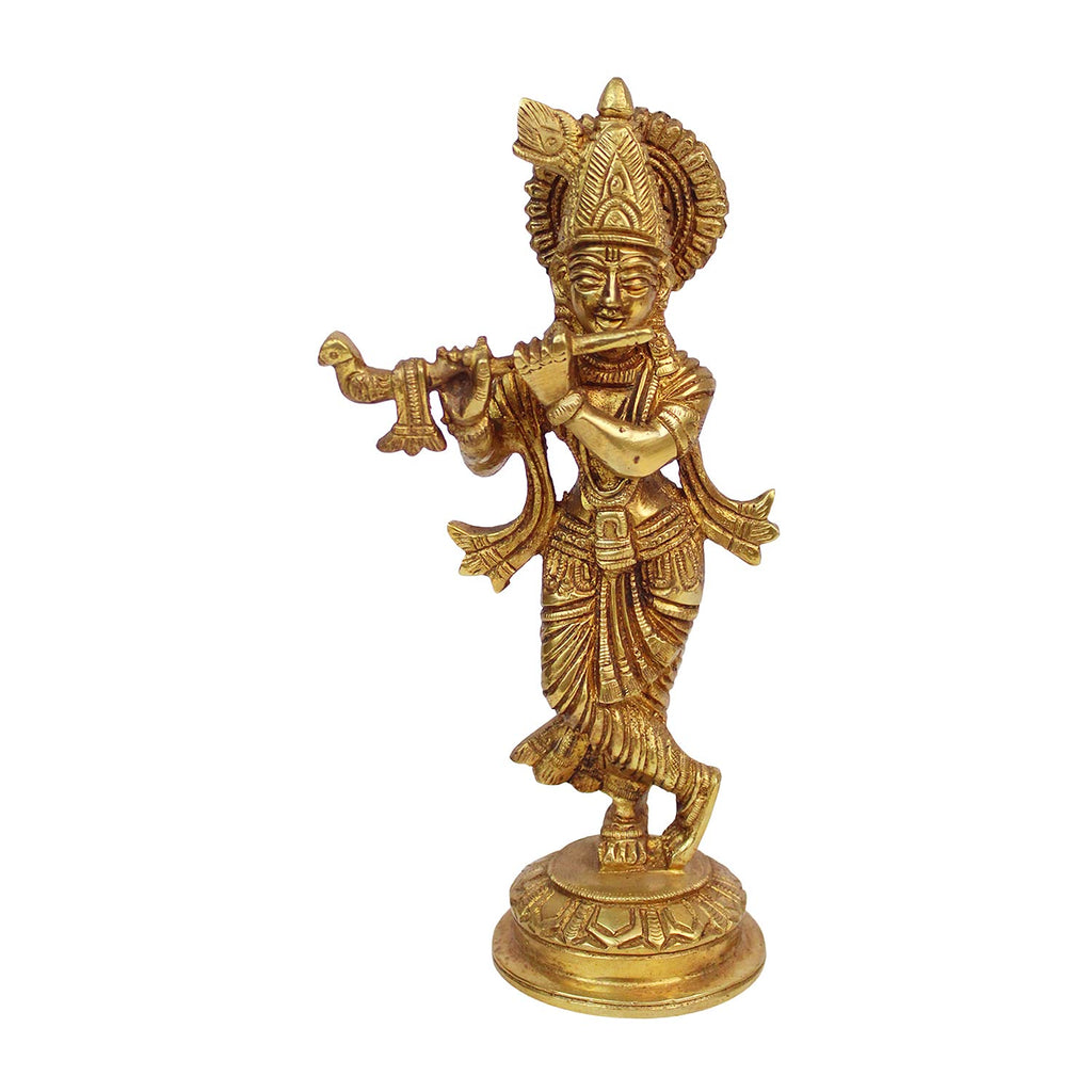 ARTVARKO™ Brass Lord Krishna Idol Statue God Love Murti for Home Decor Living Room Pooja Temple Sculpture Gift Item Gold Height 7.5 Inch
