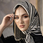 ULOS Women’s Geometric Print Light Weight Black & White Colored Satin Head Scarf - Neck Scarf - Neck Wrap (Square) (44x44)