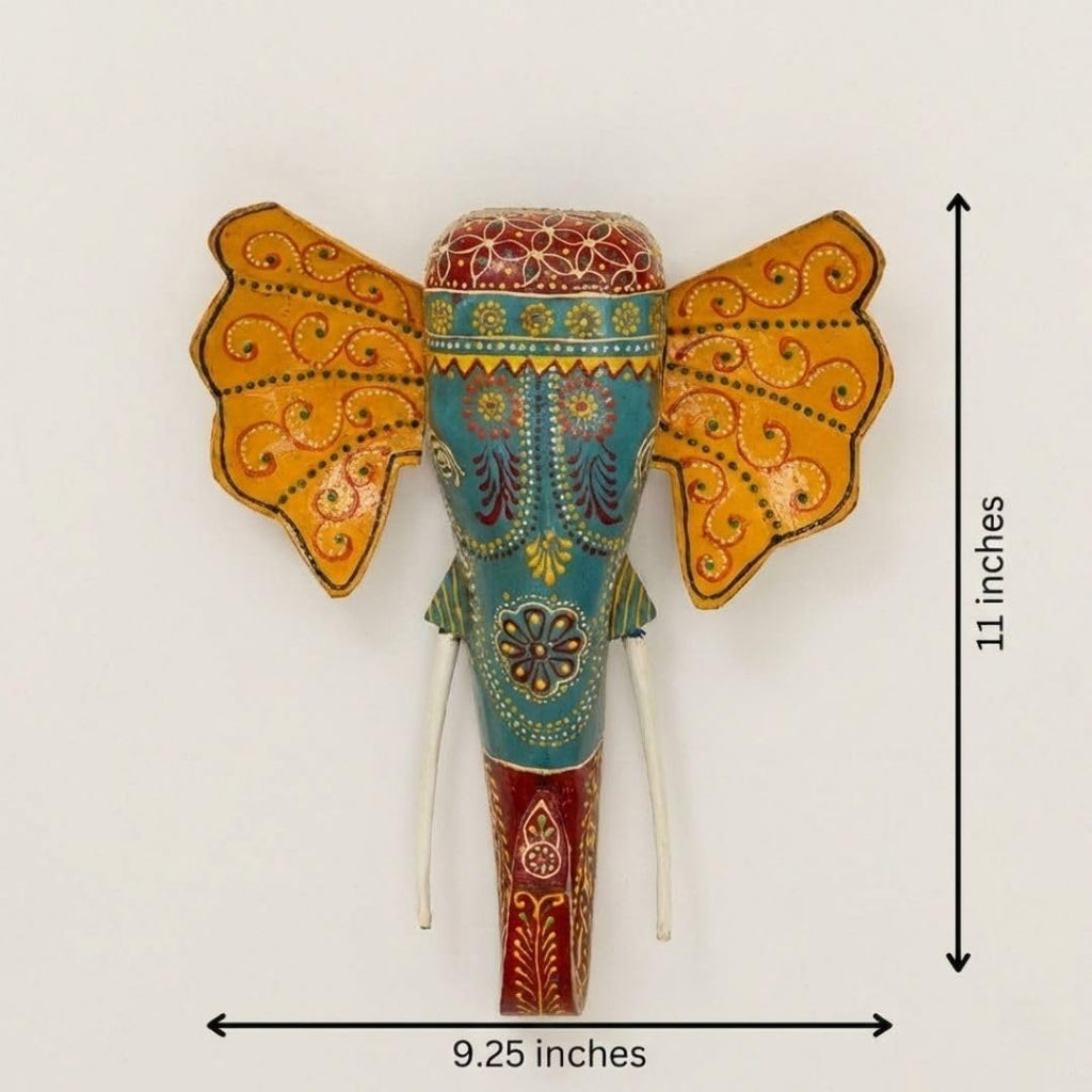 ATRANGI STUDIO Handpainted Wooden Elephant Wall Decor | Ethnic Wooden Wall Art | Symbol of Strength & Wisdom | Wall Hanging for Home, Corridor & Balcony | Ready to Hang | 11 Inch, Turquoise