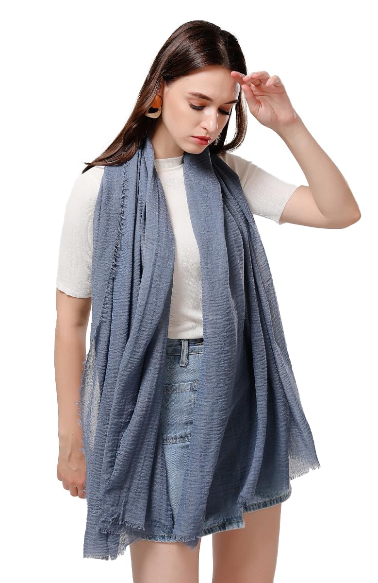 ICW Women's UV Protection Premium Light Weight Wrinkle Ironless Crinkle Cotton Hemp Summer Scarf Stoles Shawl head scarves for girls (colour 1)