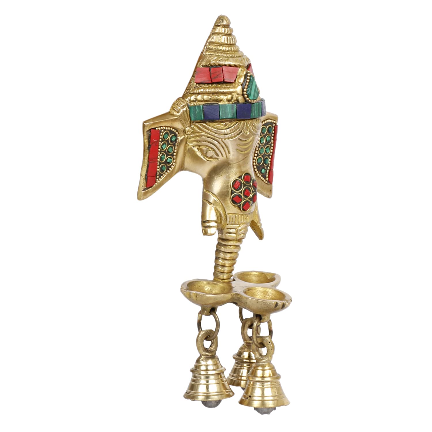 Svarup Brass Ganesha Wall Hanging with Bells and Diya Lamp Religious Diwali Puja Item Pooja Room, Office, Home, Decorative Showpiece 22 Cm.