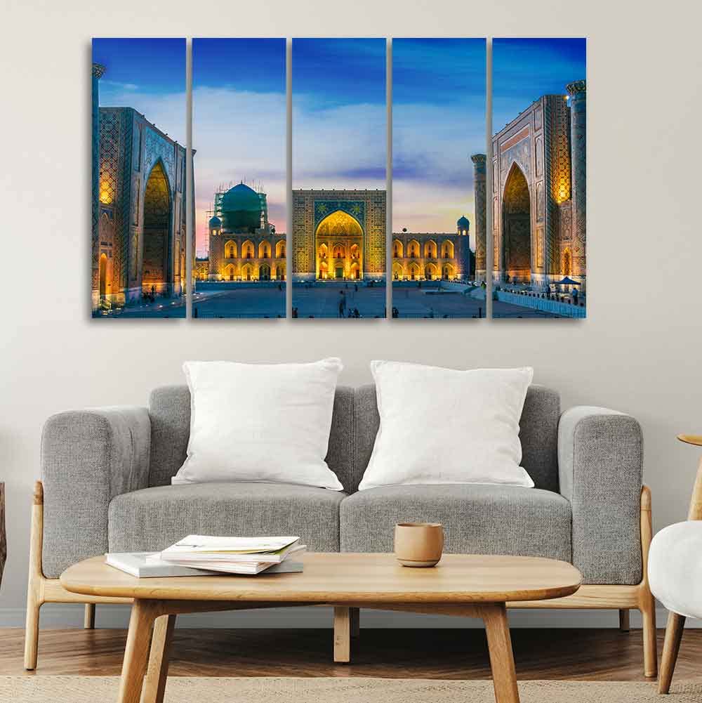 VIBECRAFTS Canvas Islamic Wall Painting of Ancient City Samarkand Set of 5 For Home|Office|Living Room|Gift (PTVC5Pcs4_8567)
