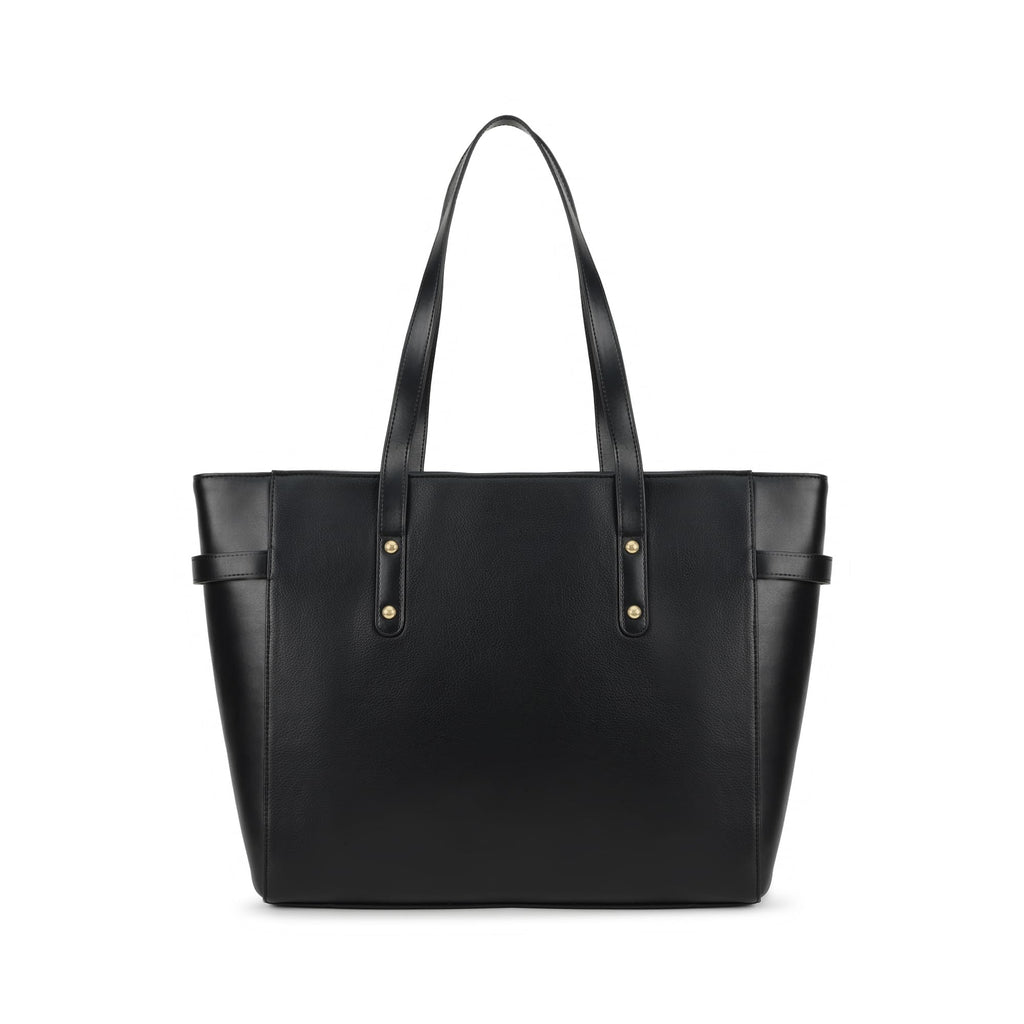 Fastrack Black Powermode Laptop Tote For Women | Black Faux Leather Bag | Fits Upto 15 Laptop | Ladies Tote Bag with Zipper Closure & Utility Pockets