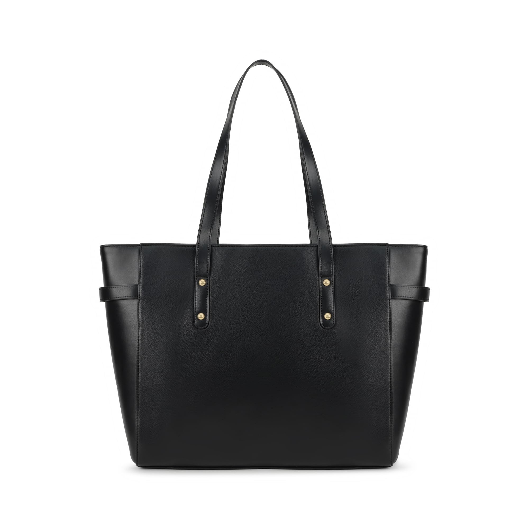 Fastrack Black Powermode Laptop Tote For Women | Black Faux Leather Bag | Fits Upto 15 Laptop | Ladies Tote Bag with Zipper Closure & Utility Pockets