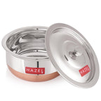 HAZEL Copper Bottom Handi Medium 1200 ml with Lid | Stainless Steel Cookware Handi for Kitchen | Copper Bottom Vessel for Cooking | Steel Utensil for Cooking & Serving