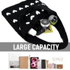 Zibuyu Pack Crochet Heart Tote Bag, Soft Knit Aesthetic Shoulder Black