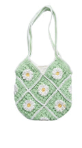ATICUE Handcrafted Stylish Cotton Yarn Handknitted Crochet Bag with with Lining and Zipper Closure for Women (9x10 Inch) (Green)