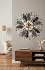 Mahira Artefacts Premium 3D Metal Leaf Art Wall Clock - Elegant Silent Non-Ticking Decorative Clock for Home & Gift