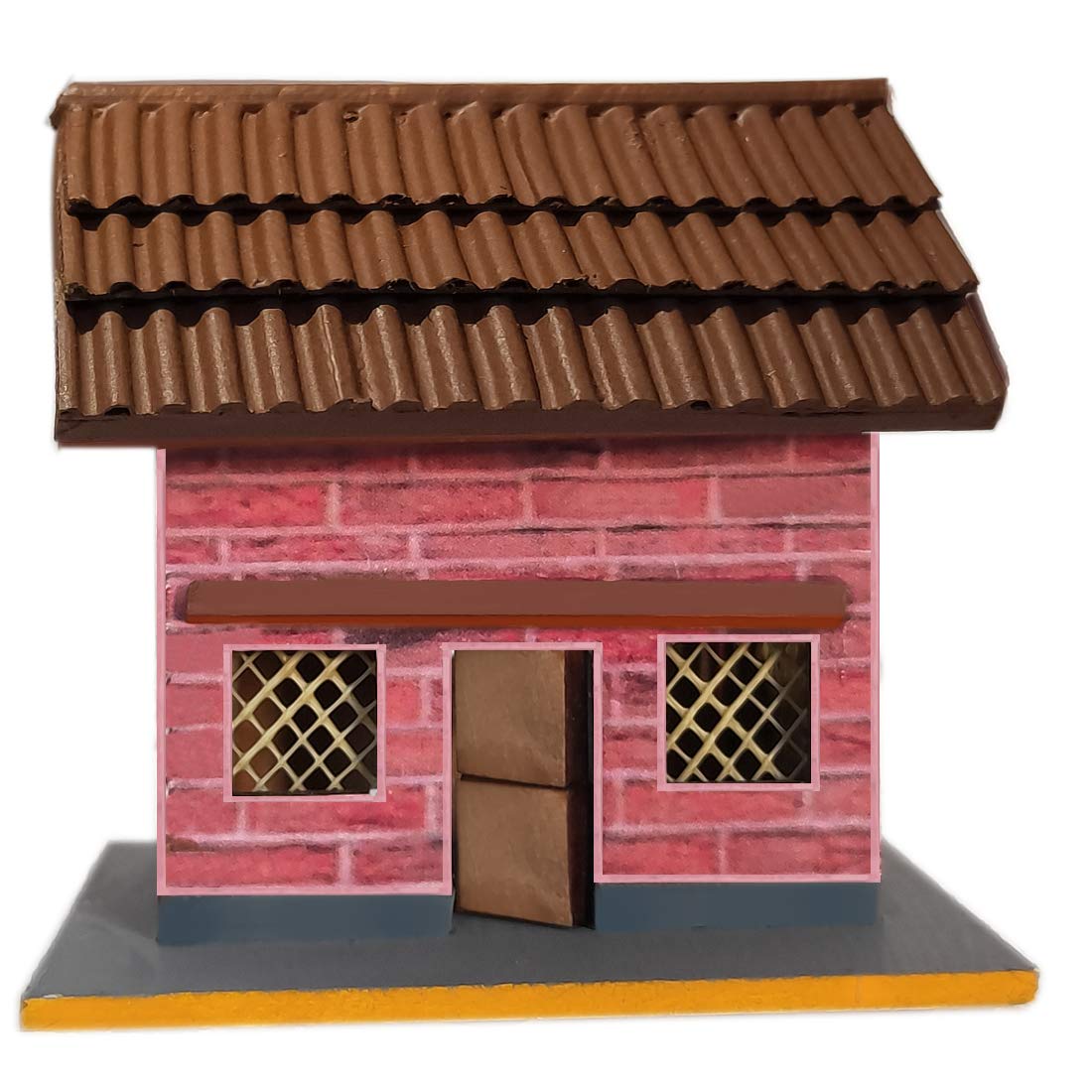 BISWAS BROTHER Village Hut Bricks Wall Roof Tiles Wood(65 MM 65 MM 75 MM) Sweet Home Village, Multicolor