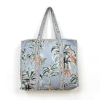 Cotton Quilted Tote Bag for Women, Jungle Print Handbag, Reusable Shoulder Bag with Dual Handles, Lightweight Travel Shopping Tote, Large Capacity Everyday Carry Bag - (Grey flower bag, 15×15 In)
