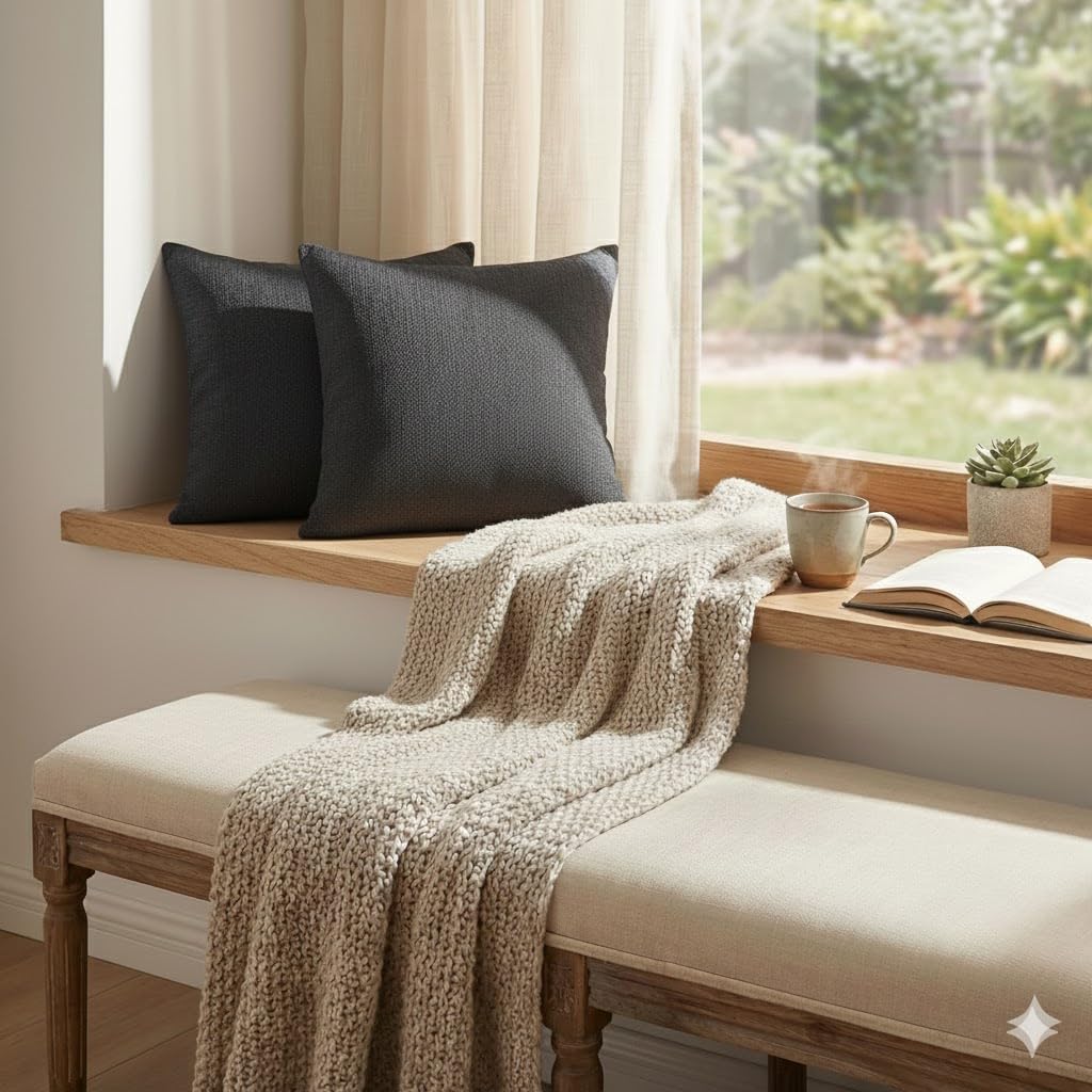 CASA-NEST Jute Cushion Cover 24x24 (Pack of 2) (Dark Grey) JUTEREV24
