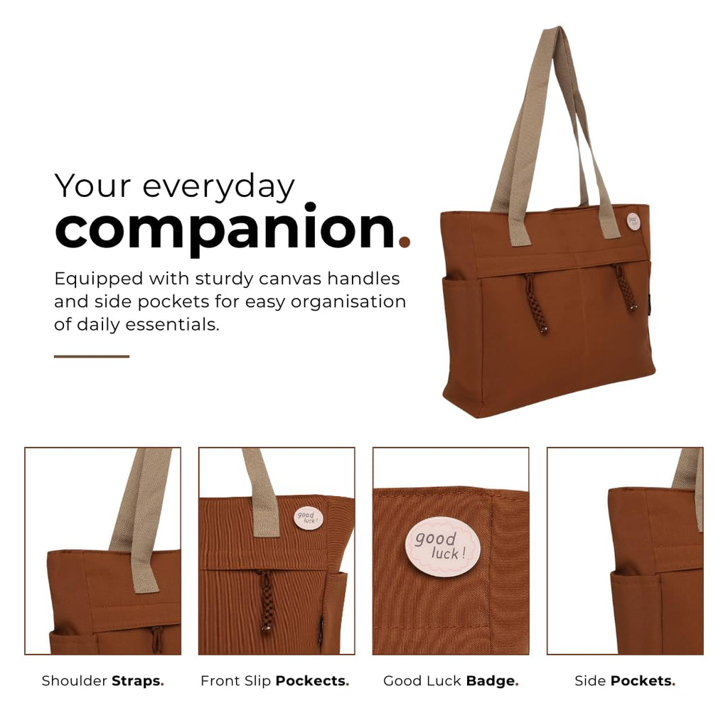 Tressential Canvas Tote Bag, HandBag for Women, Multi-Pocket Design, Casual Style for Office & College (Espresso)