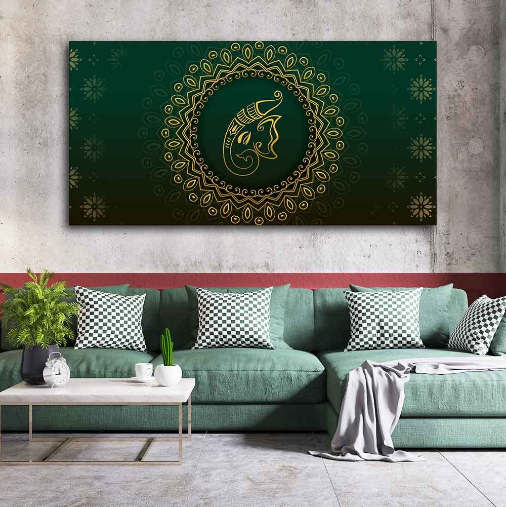 VIBECRAFTS Canvas Paintings for Living Room Drawing Room Auspicious Ganesha Head Canvas Wall Painting Fitted With Wooden Frame for Home | Office | Gift (PTVCH_2409)
