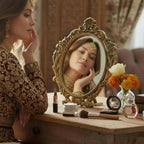 KridayKraft Table Mirror Gold Plated for Gift Love one Festival Gift Perfect for Birthday, Anniversary Wedding (Floor Mount, Oval, Framed)