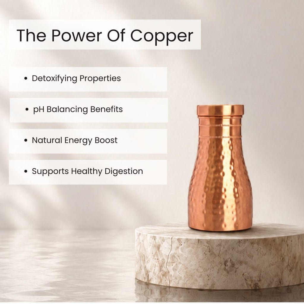 Hammered Copper Bedside Pot | Pure Copper Water Vessel (Bedside Bottle Single)