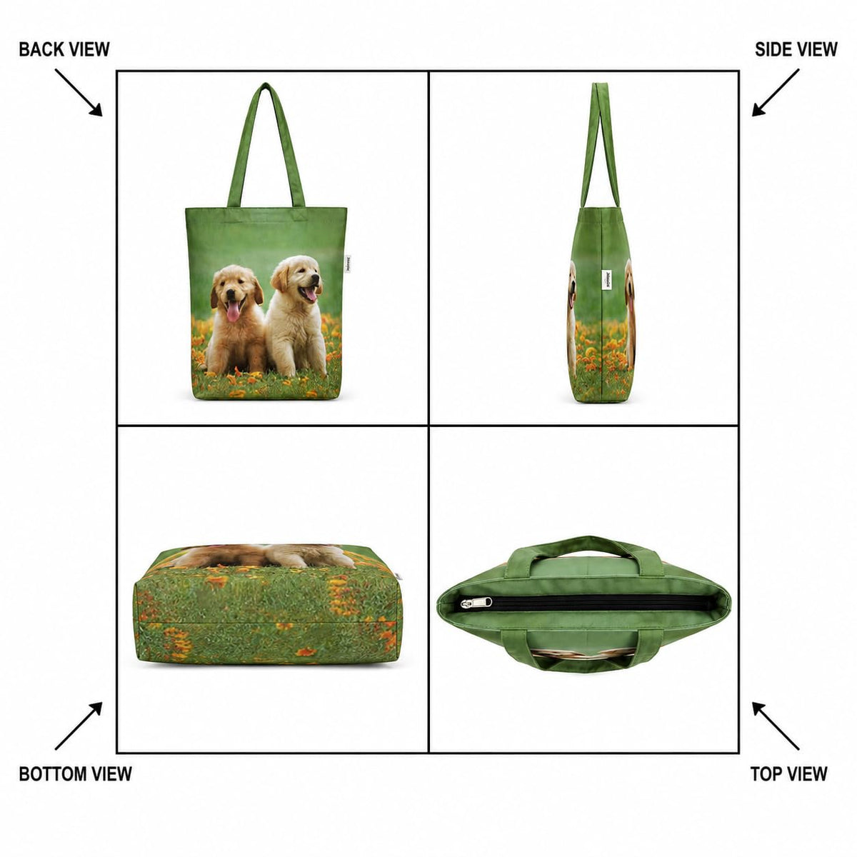 MINTHILL Canvas premium Tote Bag for Women with Zipper & liner, innerpocket Reusable Shoulder Bag for Shopping, Work, Travel, Daily Carry, Lightweight, Easy Care (Puppies Print)