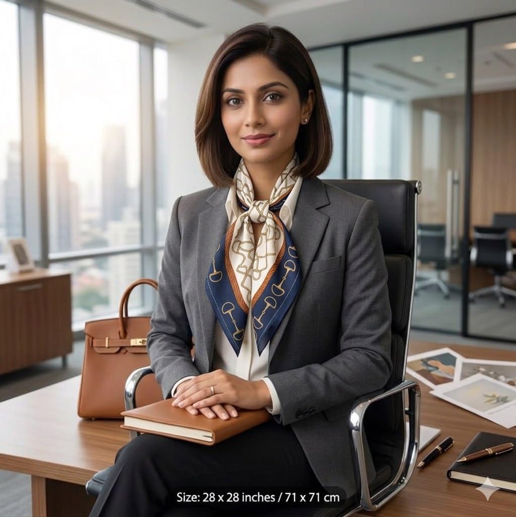 Etietnic Satin Square Head Scarf for Women,KEY BLUE Printed