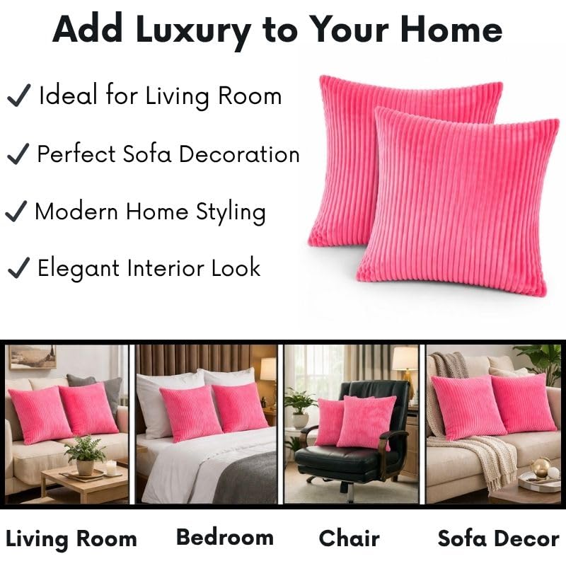 RD TREND® Cushion Cover Set of 2, Decorative Sofa Living Room Home Square Cushion Covers 16 Inch x 16 Inch, Aesthetic Corduroy Striped Double Sided (Salmon)