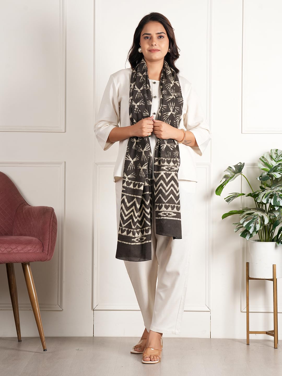 RAI SAHAB Fancy Scarf Lightweight & Comfortable for All Seasons(ST-65BLK10)