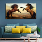 VIBECRAFTS Canvas Paintings for Living Room Drawing Room Two Brown Horses Canvas Wall Painting Fitted With Wooden Frame for Home | Office | Gift (PTVCH_2421)