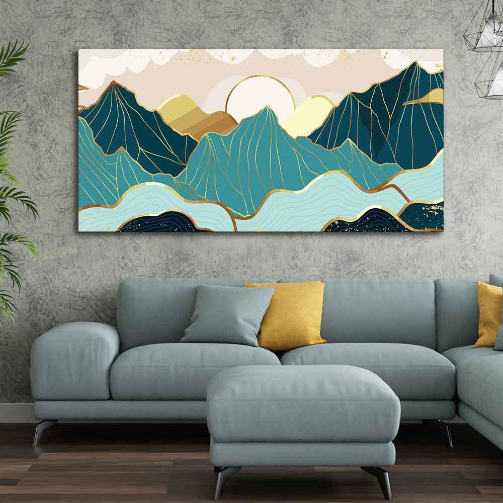 VIBECRAFTS Homcraft Canvas Paintings for Living Room Drawing Room Sunrise Abstract Mountains Canvas Wall Painting Fitted With Wooden Frame For Home | Office | Living Room | Gifts (PTVCH_2507)