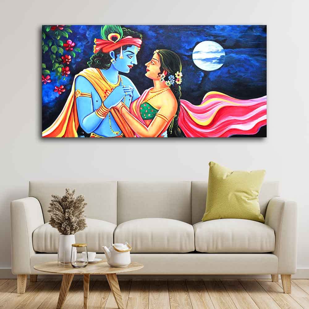 VIBECRAFTS Canvas Paintings for Living Room Drawing Room Love Of Radha Krishna Canvas Wall Painting Fitted With Wooden Frame For Home | Office | Living Room | Gift (PTVCH_2485)