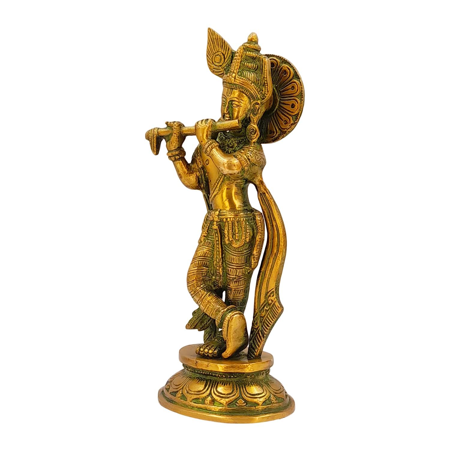 SVARUP Brass Krishna Bhagwan Idol in Multicolor Height 9 Inch