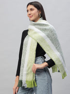 Ravaiyaa - Attitude is everything Reversible Wool Scarves Striped Pattern Women Neck Wraps Muffler Winter Wool Scarf (72 x14 Inch, Green & White)