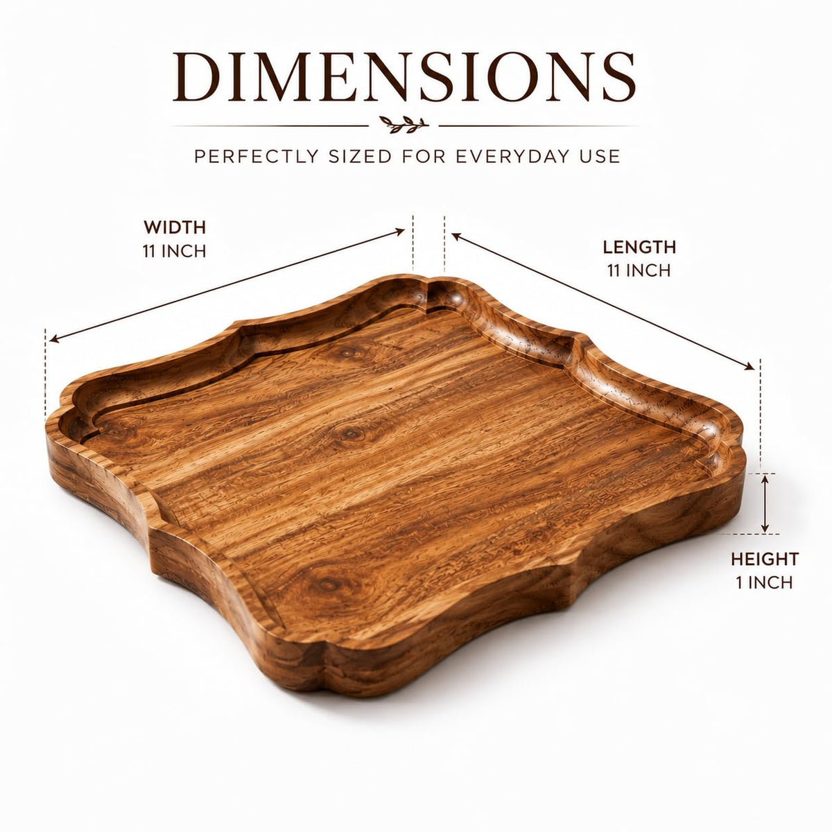 Premium Acacia Wood Serving Tray Handcrafted Wooden Decorative Tray with Scalloped Edge 11 x 11 x 1 Inch Round Serving Platter for Coffee Table, Dining Table, Tea, Snacks & Home Decor (mod 4)