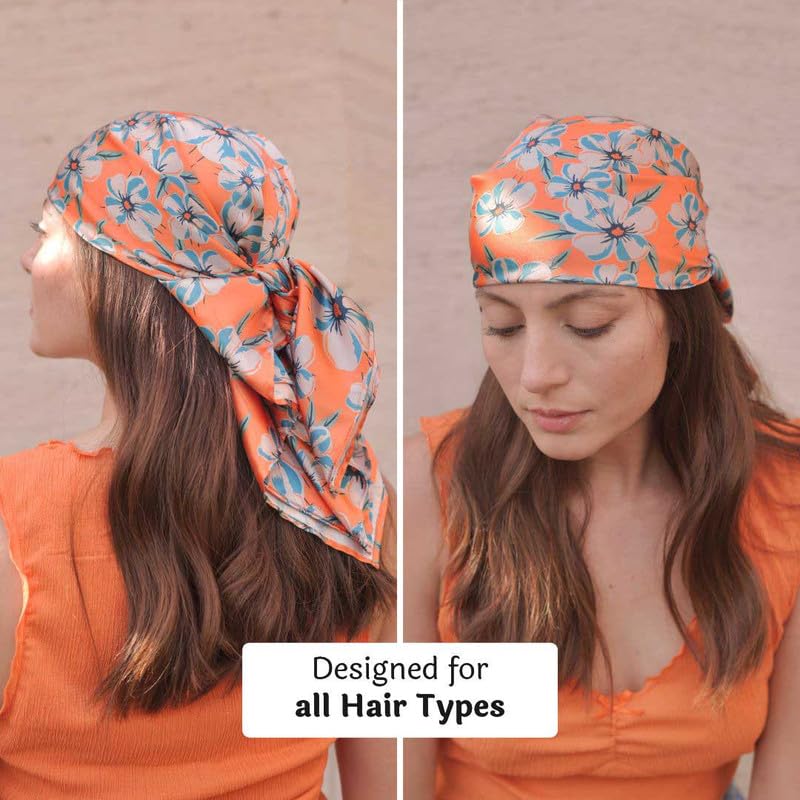 Hair Drama Co. Floral Blossom Print Bandana Head Scarf for Women | Silk Satin Head Wrap Bandana Scarves | Boho Style Statement Headband Stylish Design | All Day Wear Scarves | Hair Scarf Accessories