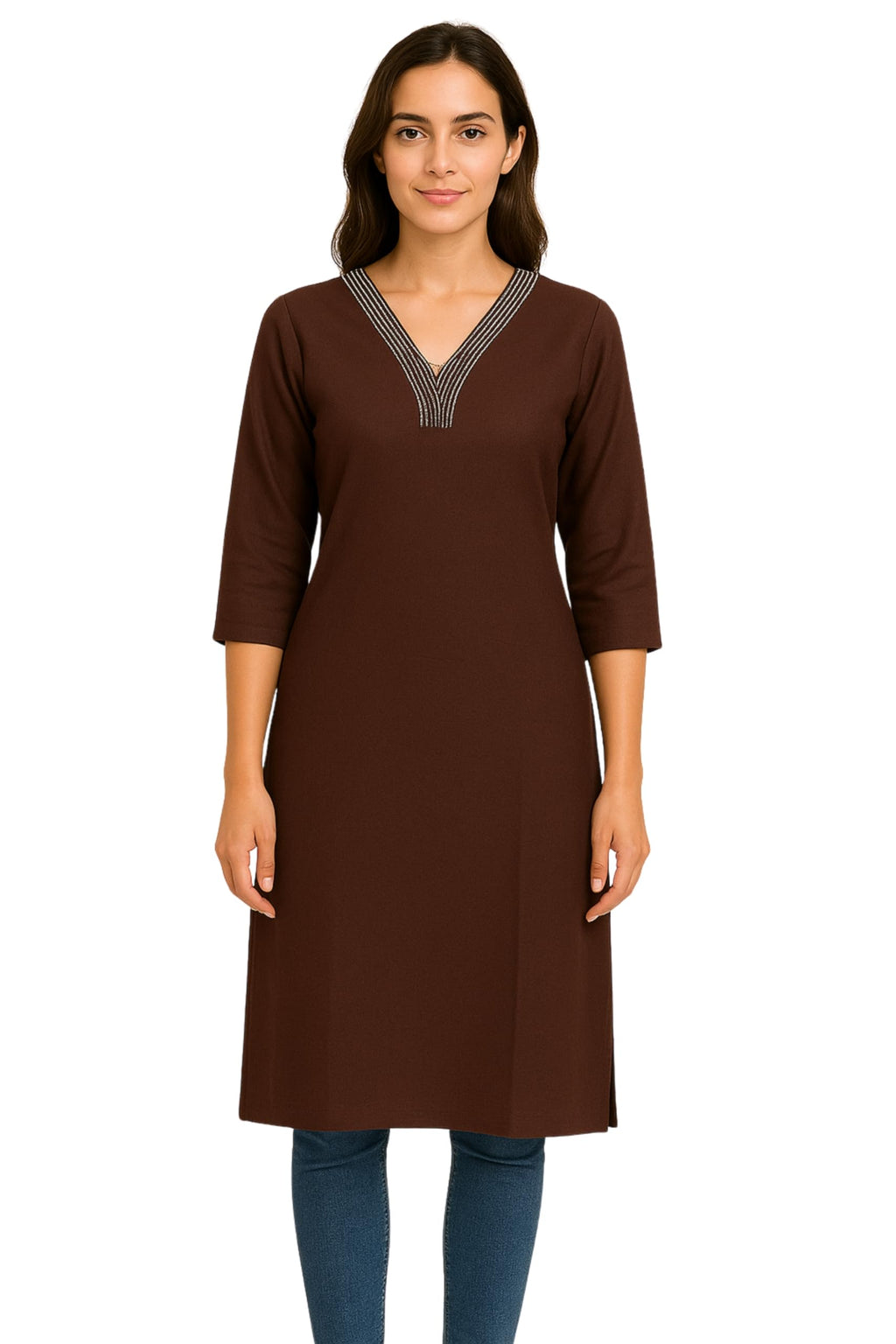 MAMTA JR Fashion Women’s Plain Pashmina Fabric Kurti | Cozy Winter Kurta | Soft & Comfortable Straight Kurti (in, Alpha, 2XL, Plus, Brown)