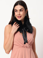Beau Design Womens Faux Fur Ball Collar Scarf Warp Winter Neck Warmer (Black)