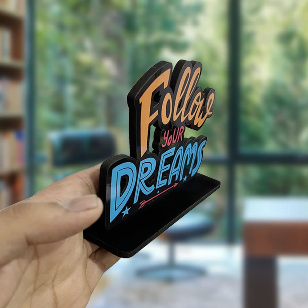 Artvibes Wooden Idols and Figurine Follow Your Dreams Motivational Quote Table Decor for Office Desk, Home Decor Item, Living Room, Bedroom, Modern Art Wood Showpieces Decorative Gift (SP_1112)