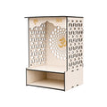 Venlay Wood Wooden Home Mandir with Jali Work - White Oak Finish Pooja Ghar Featuring Gold Om, Shubh & Labh Accents - Compact Wall Hanging & Desktop Altar with Storage Shelf for Home & Office (White)